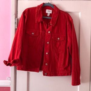 Red denim jacket